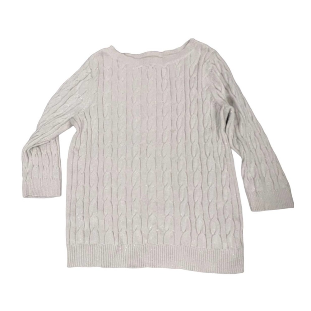 LOFT by Ann Taylor cream sparkle cable knit sweater 3 quarter sleeves